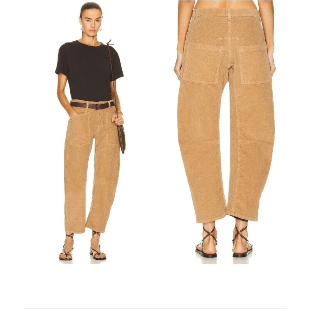 Nili Lotan Shon Corduroy Barrel Leg Pants Womens 6 Camel Tan City Boho Casual